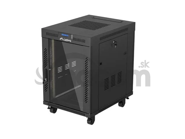 19" VOĽNE STOJÚCA RACKOVÁ SKRIŇA 15U/600X800 (FLAT PACK) S PRESKLENÝMI DVERAMI LCD ČIERNA LANBERG V2