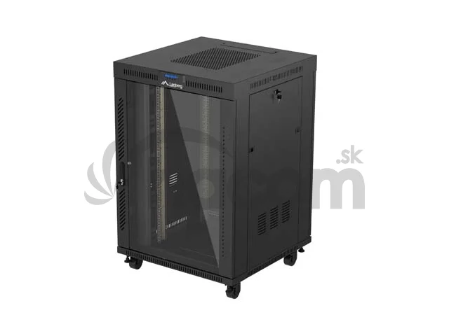 19" VOĽNE STOJÚCA RACKOVÁ SKRIŇA 22U/800X800 (FLAT PACK) S PRESKLENÝMI DVERAMI LCD ČIERNA LANBERG V2