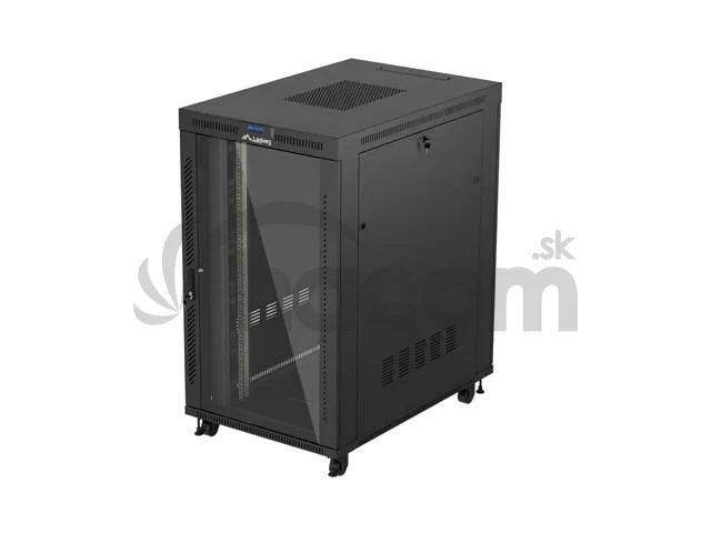 19" VOĽNE STOJÚCA RACKOVÁ SKRIŇA 27U/800X1200 (FLAT PACK) S PRESKLENÝMI DVERAMI LCD ČIERNA LANBERG