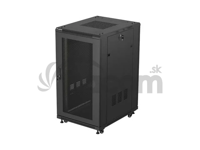 19" VOĽNE STOJÚCA RACKOVÁ SKRIŇA 22U/600X800 (FLAT PACK) SO SIEŤOVÝMI DVERAMI ČIERNA LANBERG