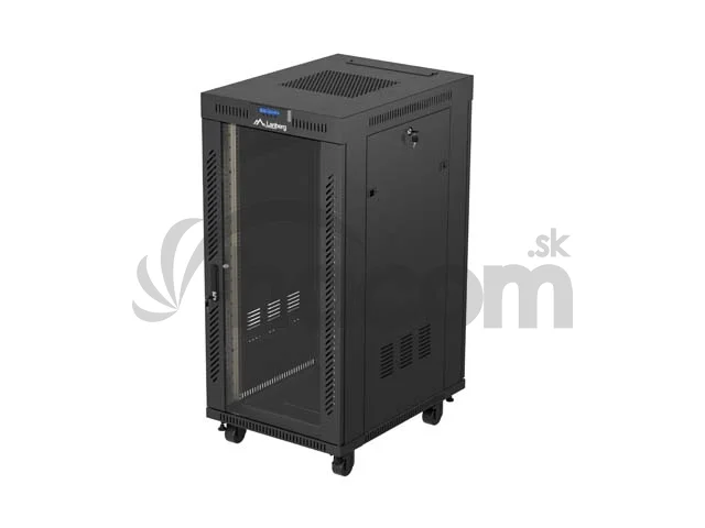 19" VOĽNE STOJÚCA RACKOVÁ SKRIŇA 24U 600X800 ČIERNE SKLENENÉ DVERE LCD LANBERG (FLAT PACK) V2