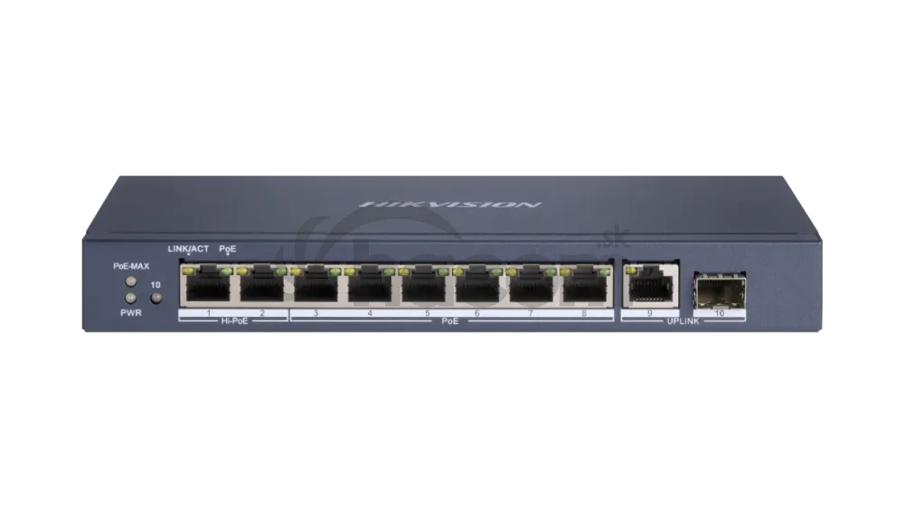 DS-3E0510HP-E 8x1Gb PoE+1x1Gb RJ45, 1xGb optika, switch, 90W