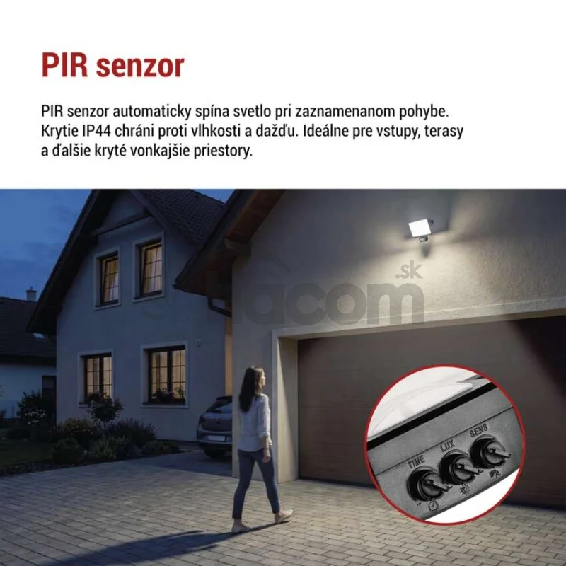 LED reflektor TAMBO EVO so senzorom pohybu, 30 W, 3000 lm, IP44, čierny