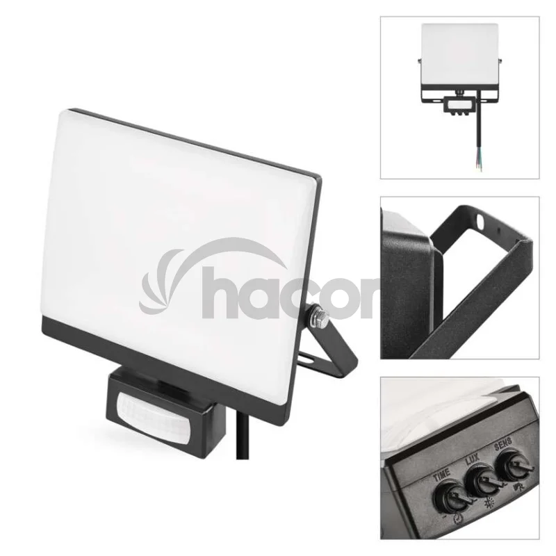 LED reflektor TAMBO EVO so senzorom pohybu, 30 W, 3000 lm, IP44, čierny