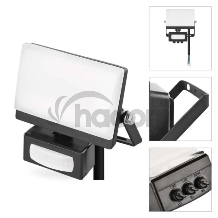 LED reflektor TAMBO EVO so senzorom pohybu, 20 W, 2000 lm, IP44, čierny