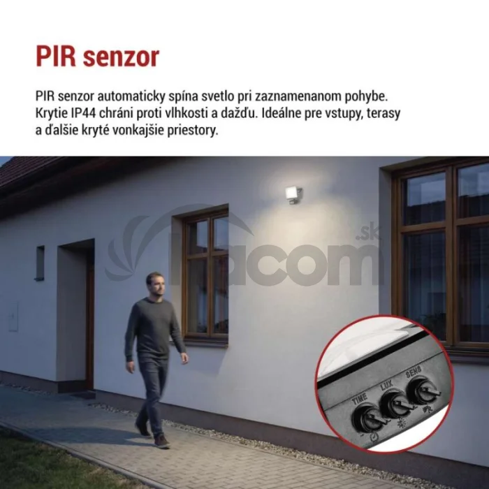 LED reflektor TAMBO EVO so senzorom pohybu, 20 W, 2000 lm, IP44, čierny