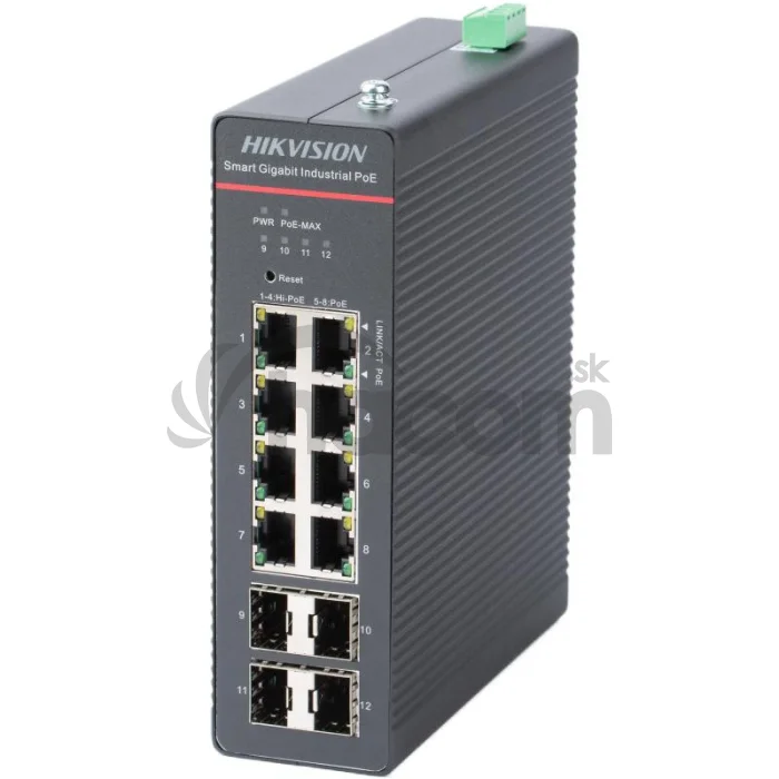 DS-3T1512HP-SI-8P4F 8x1Gb PoE + 4x1GB SFP, priemyel.switch, 240W