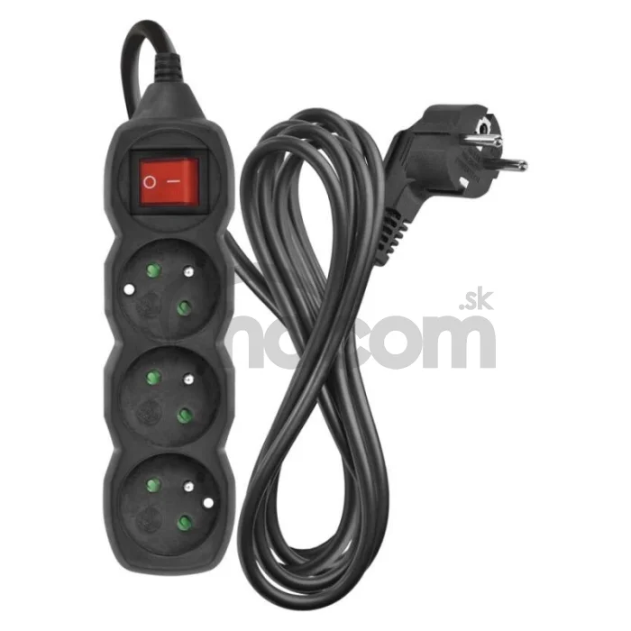 Predlžovací kábel 3 m / 3 zásuvky / s vypínačom / čierny / PVC / 1 mm2