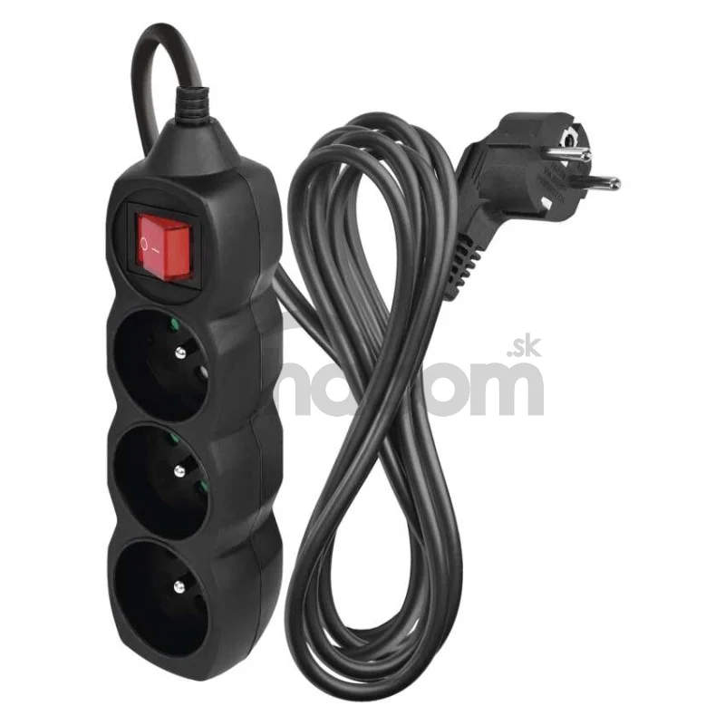 Predlžovací kábel 3 m / 3 zásuvky / s vypínačom / čierny / PVC / 1 mm2