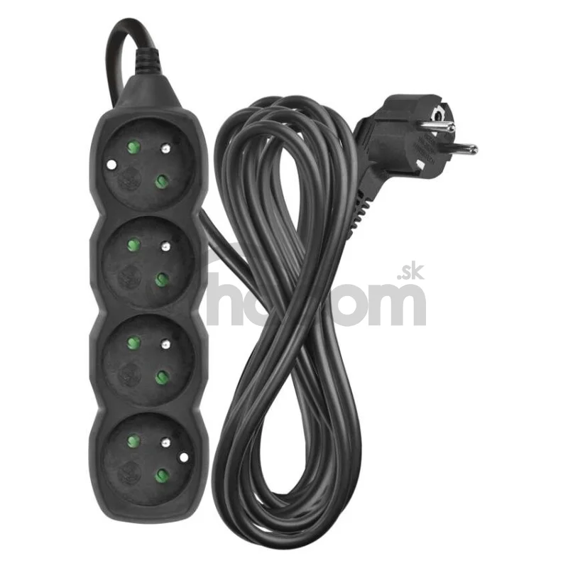 Predlžovací kábel 5 m / 4 zásuvky / čierny / PVC / 1 mm2