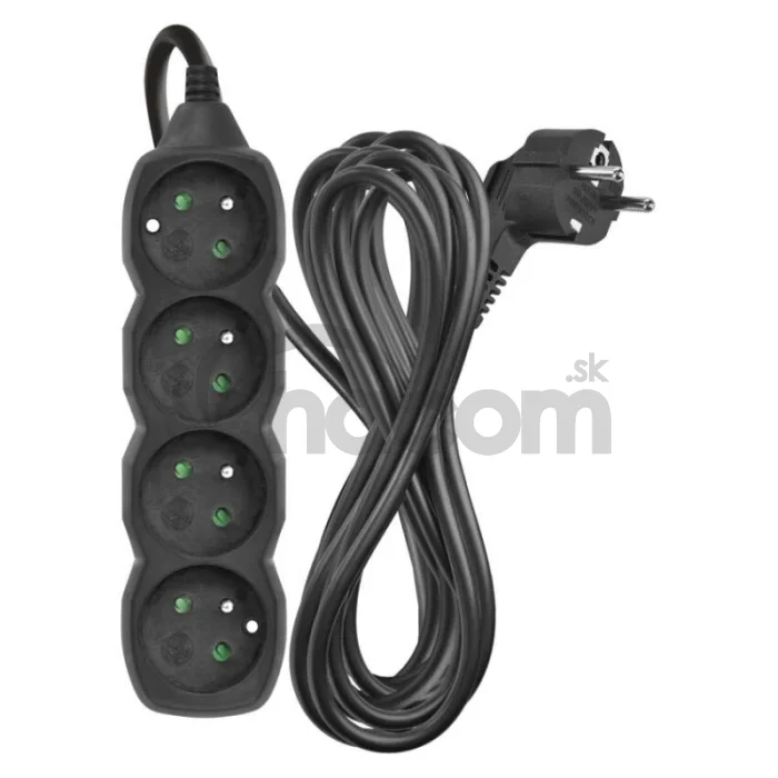 Predlžovací kábel 5 m / 4 zásuvky / čierny / PVC / 1,5 mm2