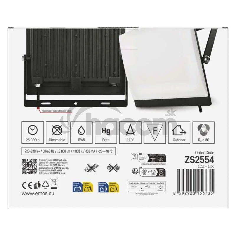 LED reflektor TAMBO EVO, 100 W, 10 000 lm, IP65, čierny