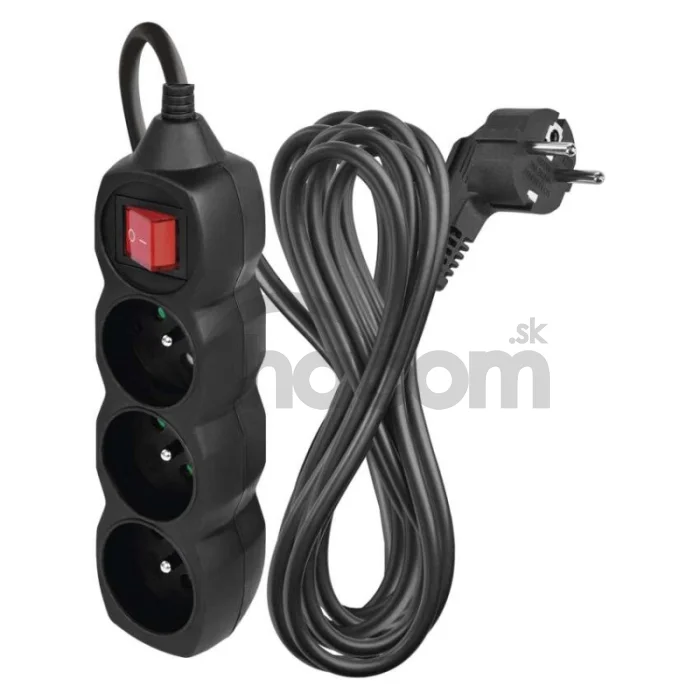 Predlžovací kábel 5 m / 3 zásuvky / s vypínačom / čierny / PVC / 1 mm2