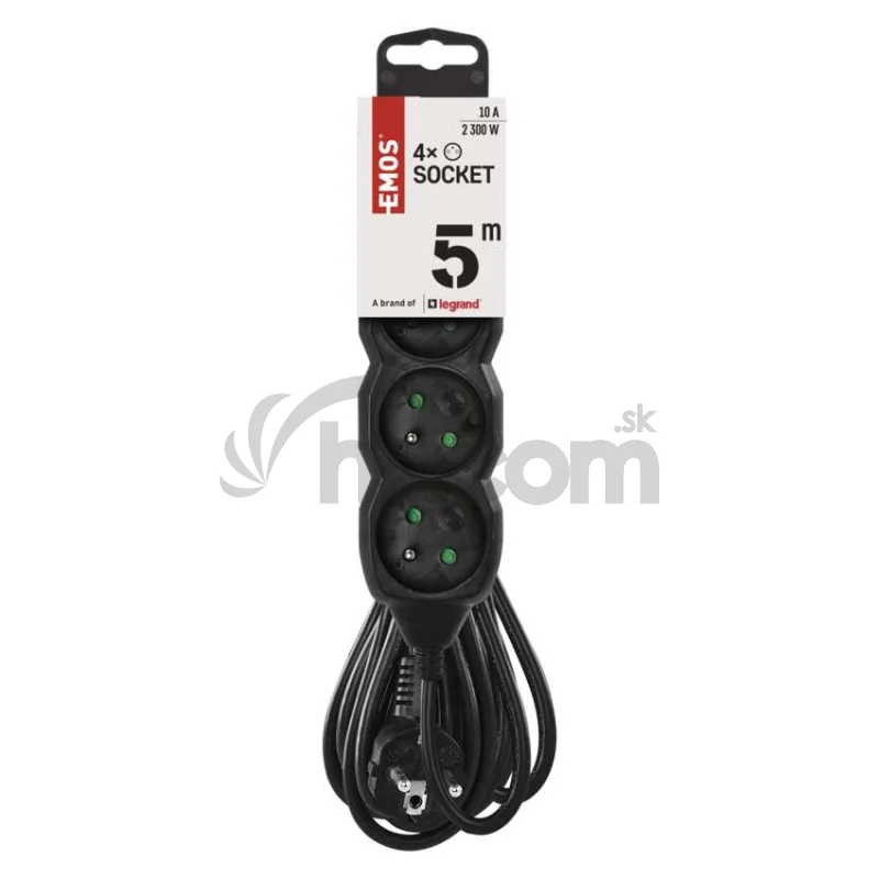 Predlžovací kábel 5 m / 4 zásuvky / čierny / PVC / 1 mm2