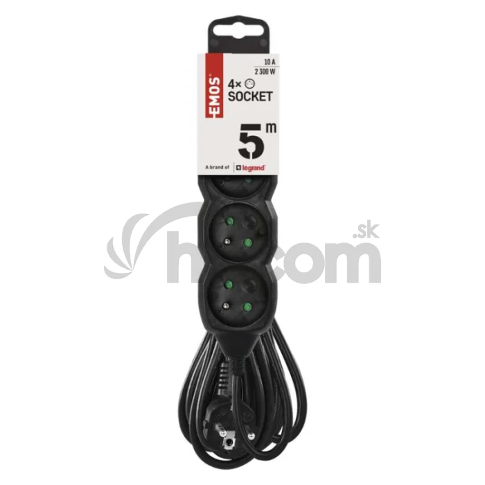 Predlžovací kábel 5 m / 4 zásuvky / čierny / PVC / 1 mm2