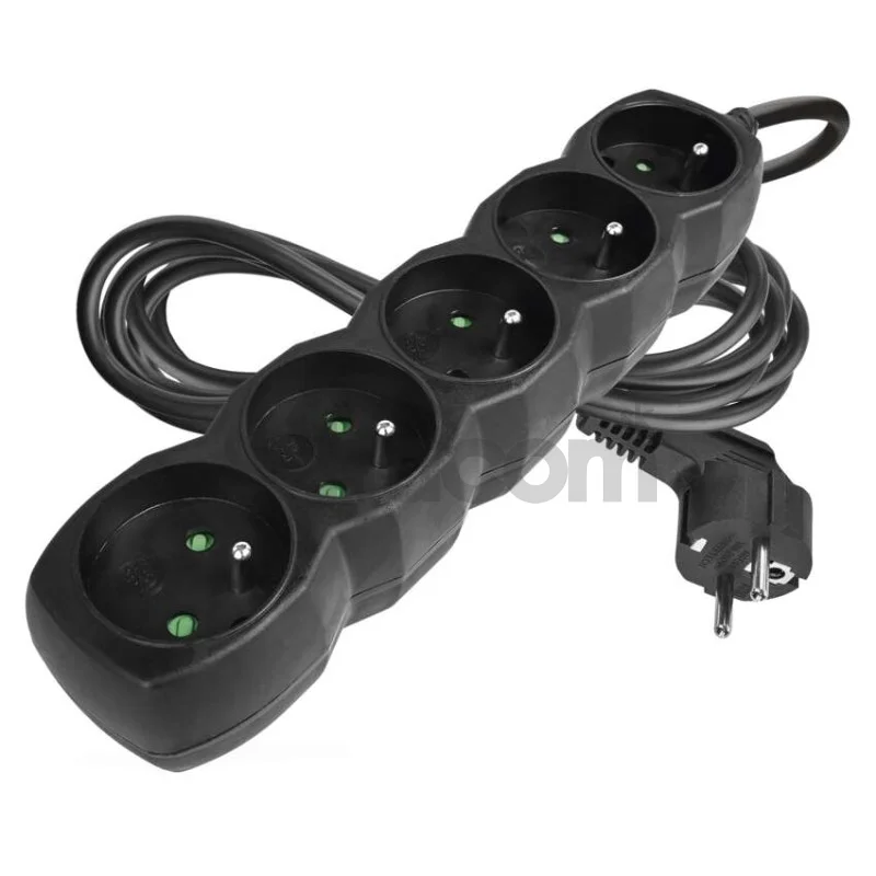 Predlžovací kábel 3 m / 5 zásuviek / čierny / PVC / 1,5 mm2