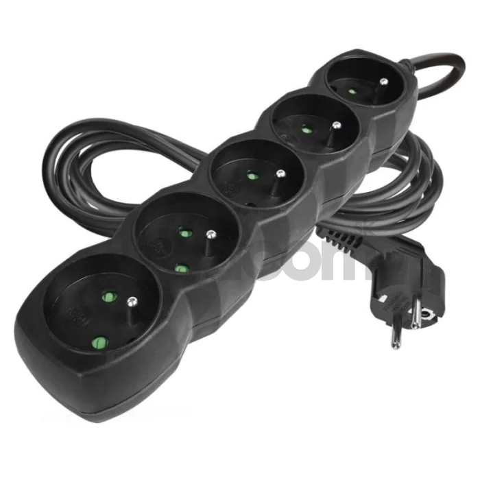 Predlžovací kábel 3 m / 5 zásuviek / čierny / PVC / 1 mm2