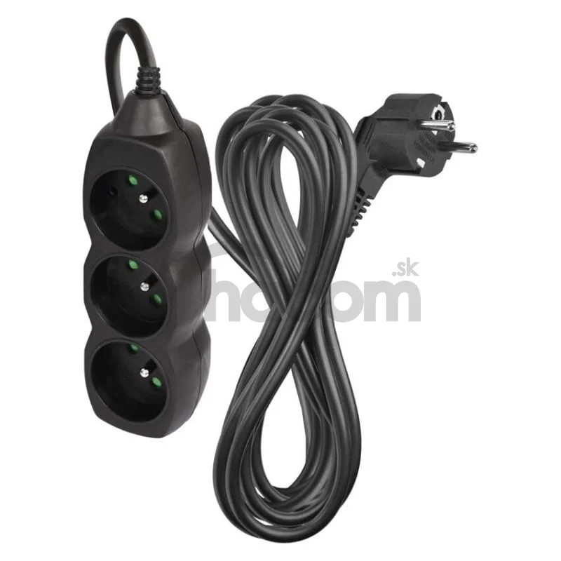 Predlžovací kábel 5 m / 3 zásuvky / čierny / PVC / 1 mm2