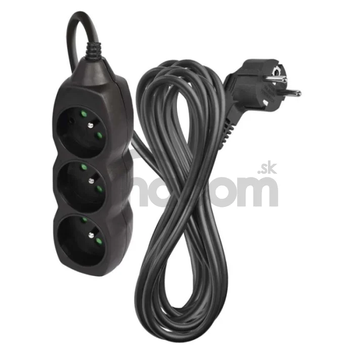 Predlžovací kábel 5 m / 3 zásuvky / čierny / PVC / 1 mm2