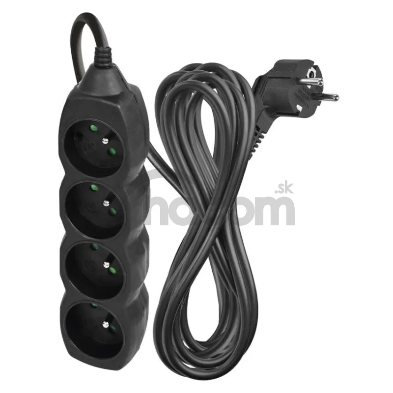Predlžovací kábel 5 m / 4 zásuvky / čierny / PVC / 1,5 mm2