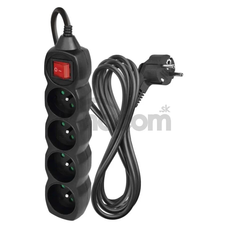 Predlžovací kábel 3 m / 4 zásuvky / s vypínačom / čierny / PVC / 1,5 mm2