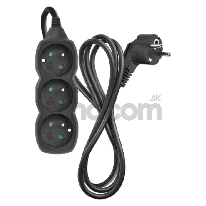 Predlžovací kábel 1,5 m / 3 zásuvky / čierny / PVC / 1 mm2
