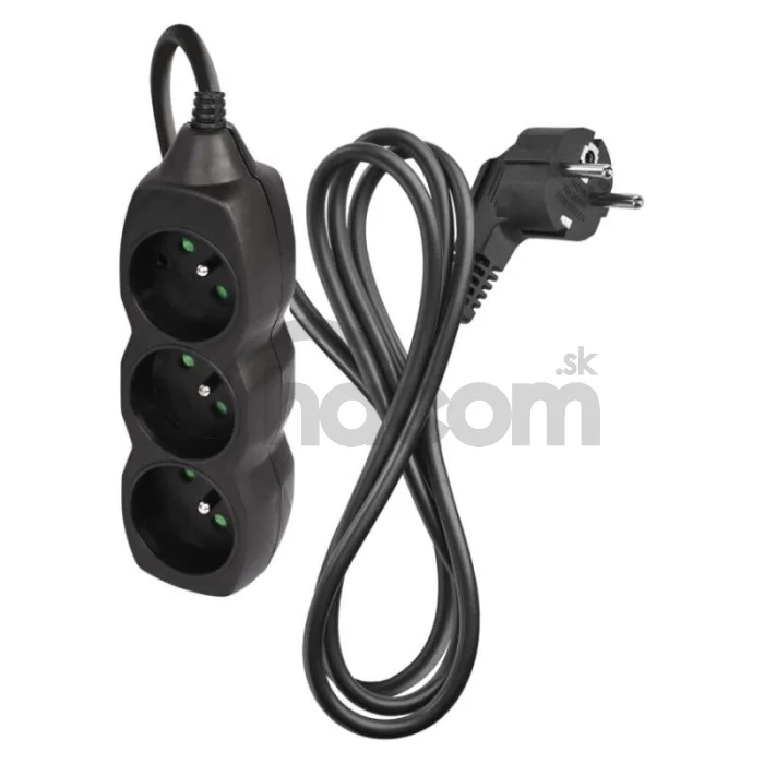 Predlžovací kábel 1,5 m / 3 zásuvky / čierny / PVC / 1 mm2
