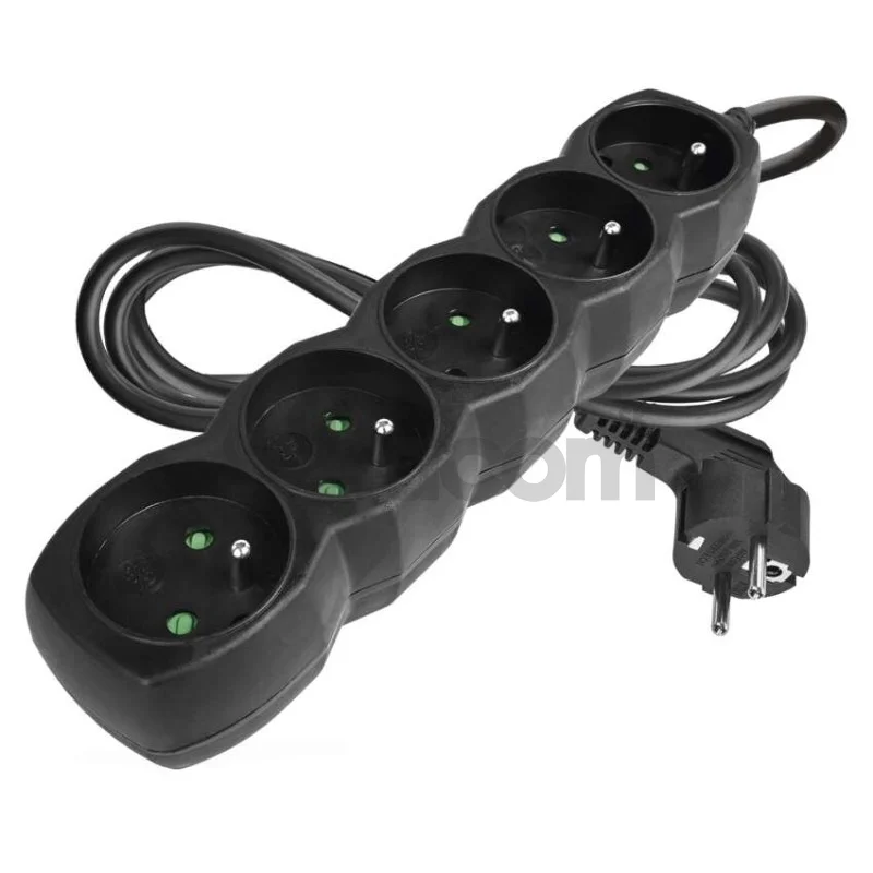 Predlžovací kábel 2 m / 5 zásuviek / čierny / PVC / 1 mm2