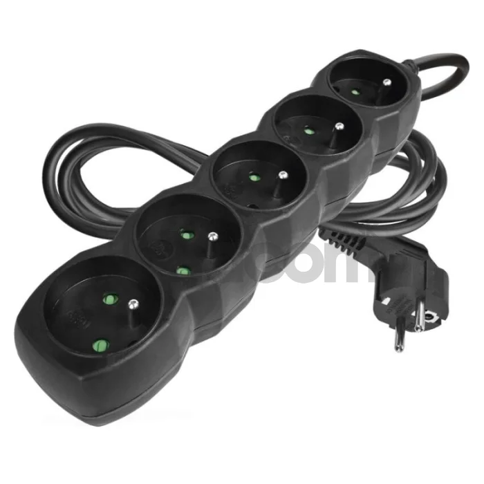 Predlžovací kábel 2 m / 5 zásuviek / čierny / PVC / 1 mm2