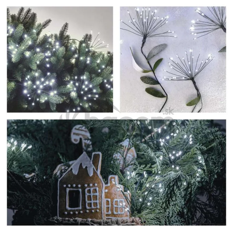 LED svetelná reťaz – svietiace trsy, nano, 8 m, vnútorná, studená biela, časovač