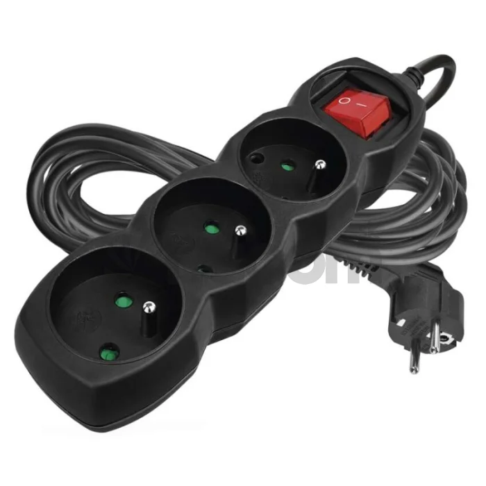 Predlžovací kábel 5 m / 3 zásuvky / s vypínačom / čierny / PVC / 1 mm2