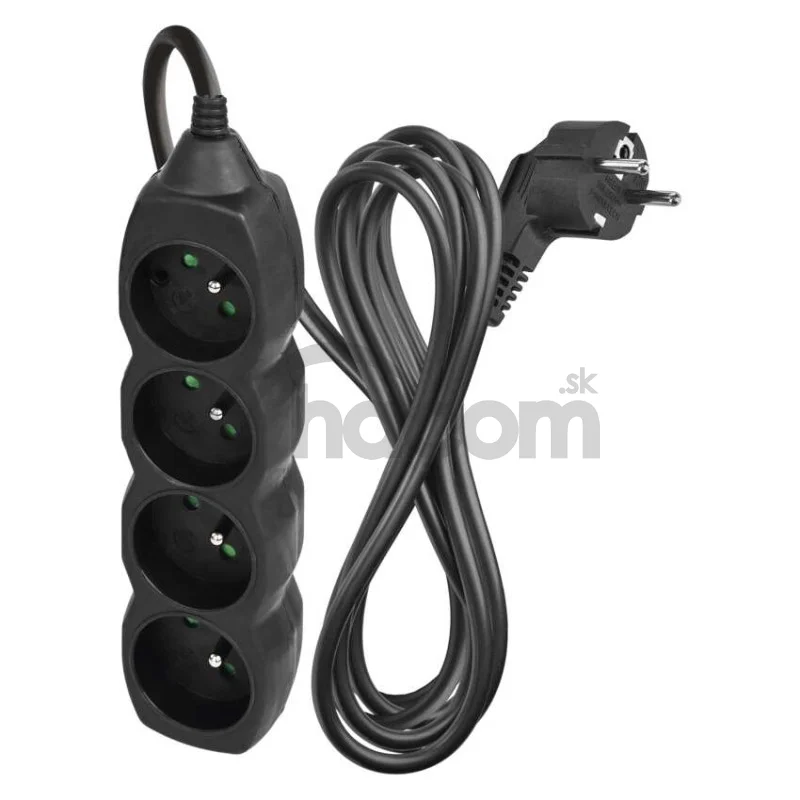 Predlžovací kábel 3 m / 4 zásuvky / čierny / PVC / 1 mm2