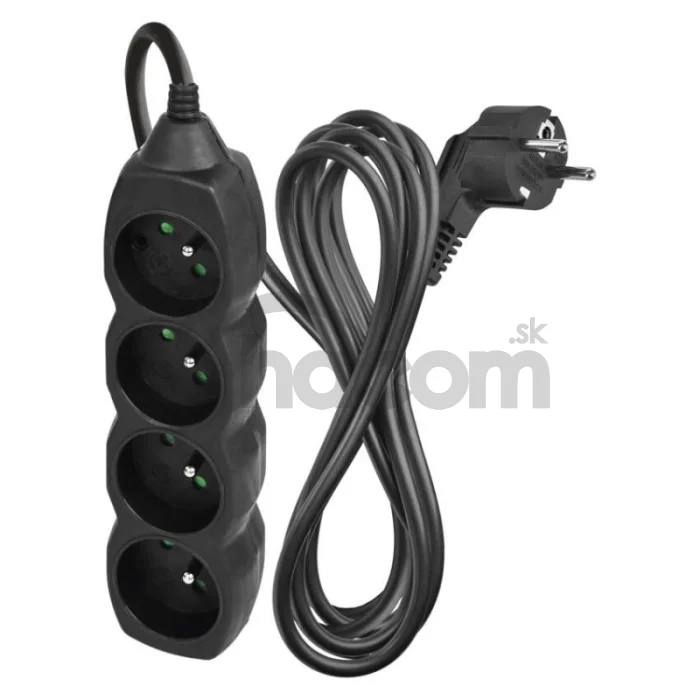 Predlžovací kábel 3 m / 4 zásuvky / čierny / PVC / 1 mm2