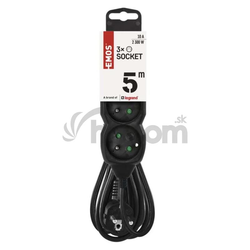 Predlžovací kábel 5 m / 3 zásuvky / čierny / PVC / 1 mm2