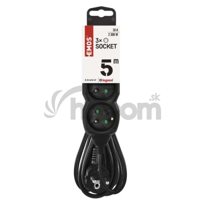 Predlžovací kábel 5 m / 3 zásuvky / čierny / PVC / 1 mm2