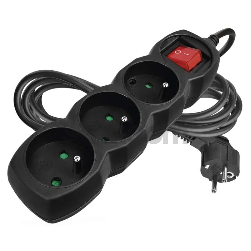 Predlžovací kábel 3 m / 3 zásuvky / s vypínačom / čierny / PVC / 1 mm2