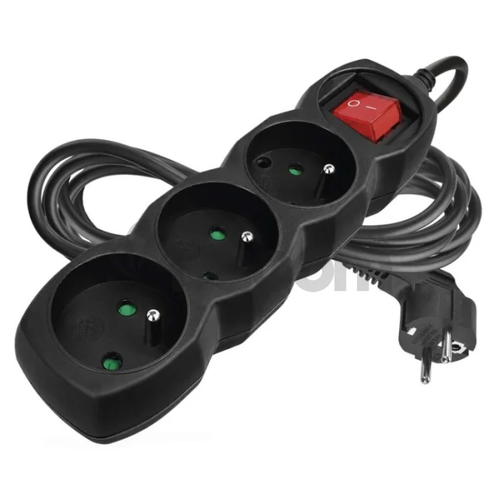 Predlžovací kábel 3 m / 3 zásuvky / s vypínačom / čierny / PVC / 1 mm2