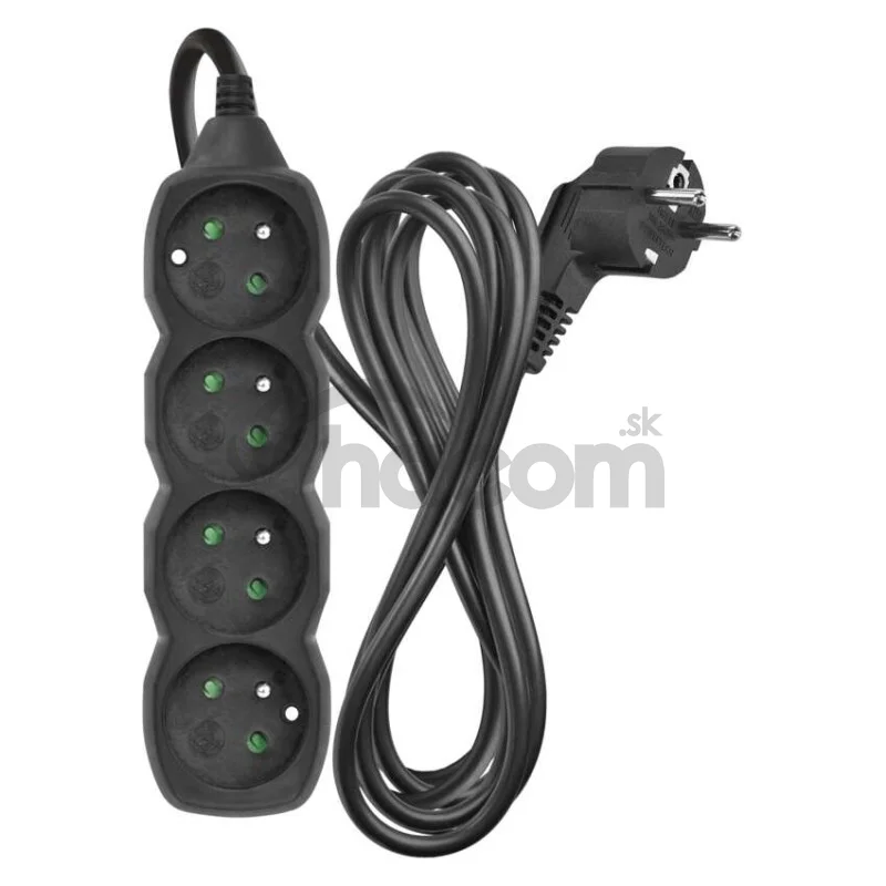 Predlžovací kábel 3 m / 4 zásuvky / čierny / PVC / 1,5 mm2