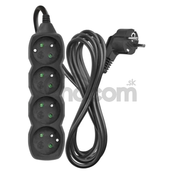 Predlžovací kábel 3 m / 4 zásuvky / čierny / PVC / 1,5 mm2