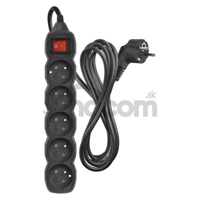Predlžovací kábel 3 m / 5 zásuviek / s vypínačom / čierny / PVC / 1 mm2
