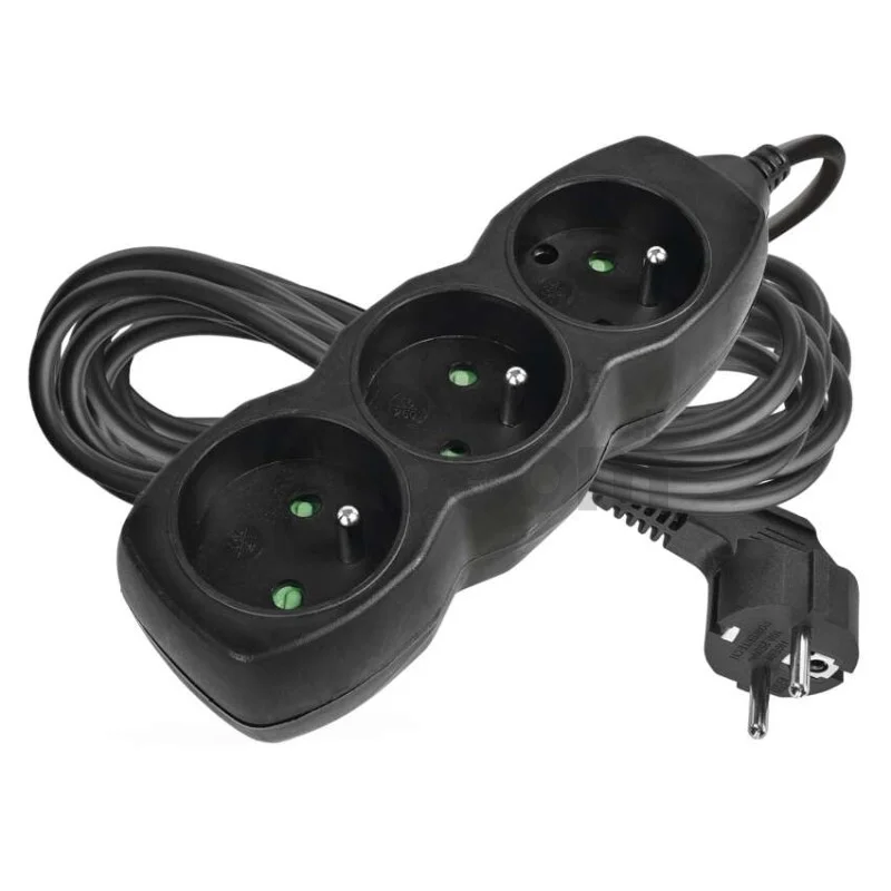 Predlžovací kábel 5 m / 3 zásuvky / čierny / PVC / 1 mm2