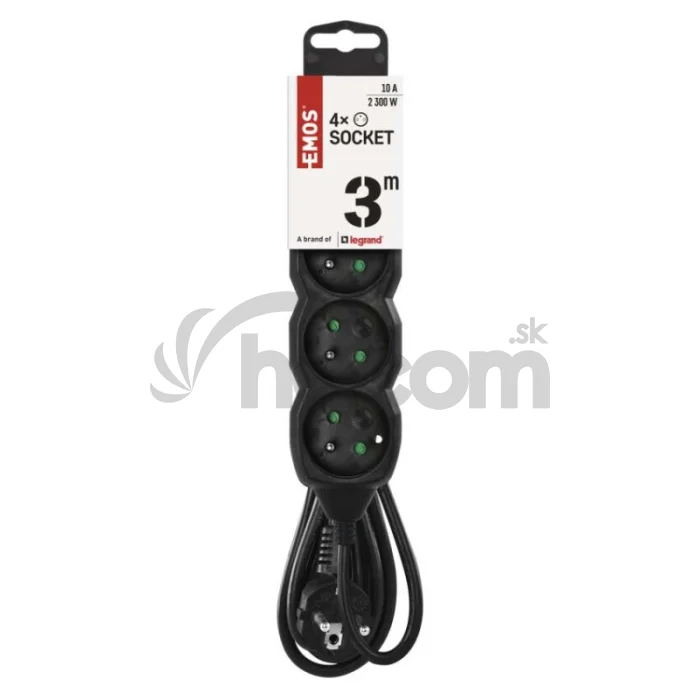 Predlžovací kábel 3 m / 4 zásuvky / čierny / PVC / 1 mm2