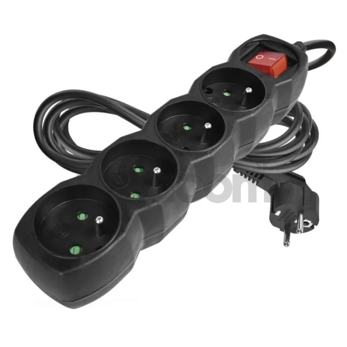Predlžovací kábel 3 m / 4 zásuvky / s vypínačom / čierny / PVC / 1,5 mm2