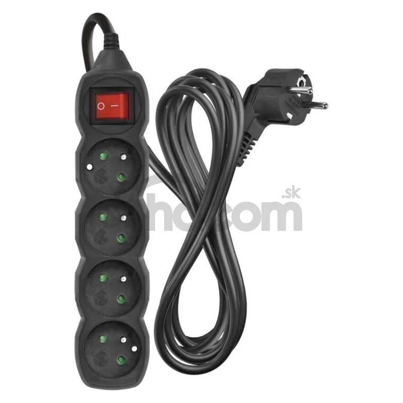 Predlžovací kábel 3 m / 4 zásuvky / s vypínačom / čierny / PVC / 1,5 mm2