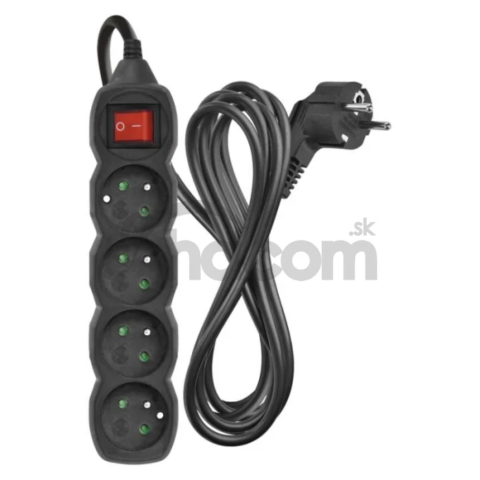 Predlžovací kábel 3 m / 4 zásuvky / s vypínačom / čierny / PVC / 1,5 mm2