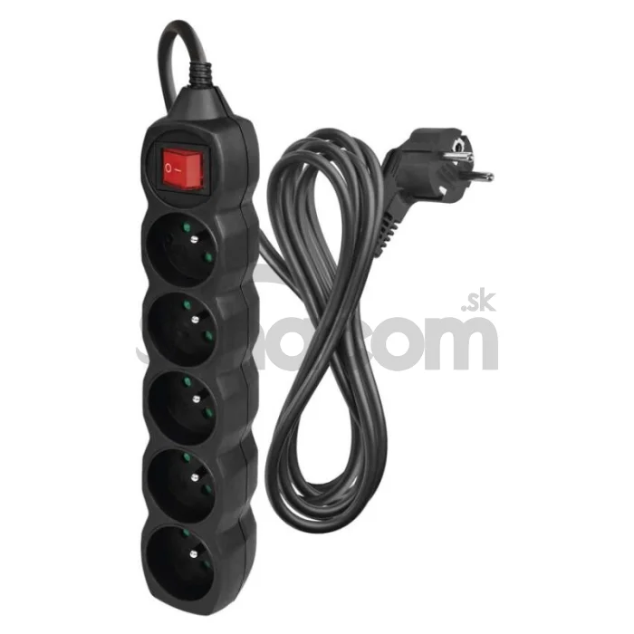 Predlžovací kábel 3 m / 5 zásuviek / s vypínačom / čierny / PVC / 1 mm2