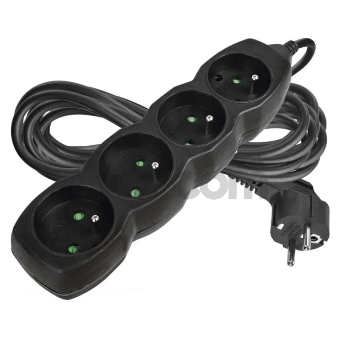 Predlžovací kábel 5 m / 4 zásuvky / čierny / PVC / 1,5 mm2
