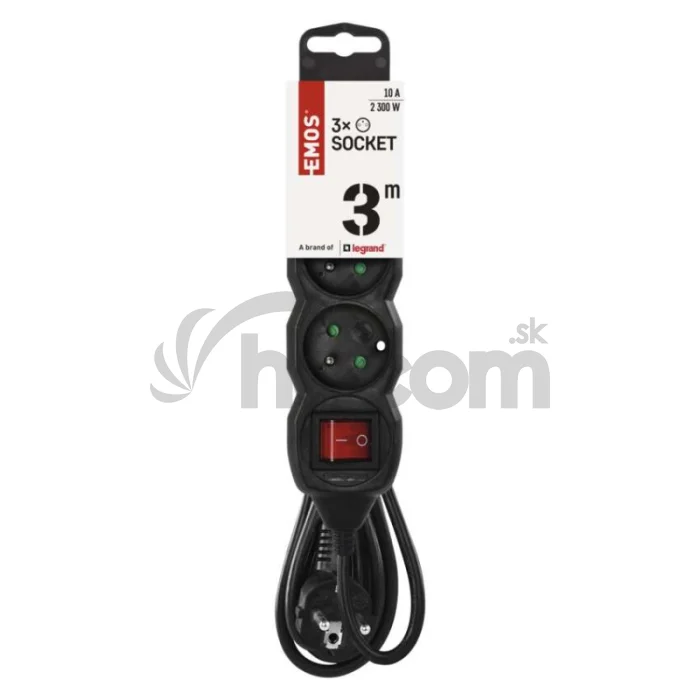 Predlžovací kábel 3 m / 3 zásuvky / s vypínačom / čierny / PVC / 1 mm2