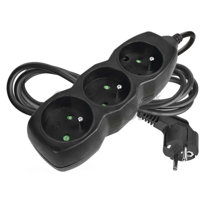 Predlžovací kábel 2 m / 3 zásuvky / čierny / PVC / 1 mm2