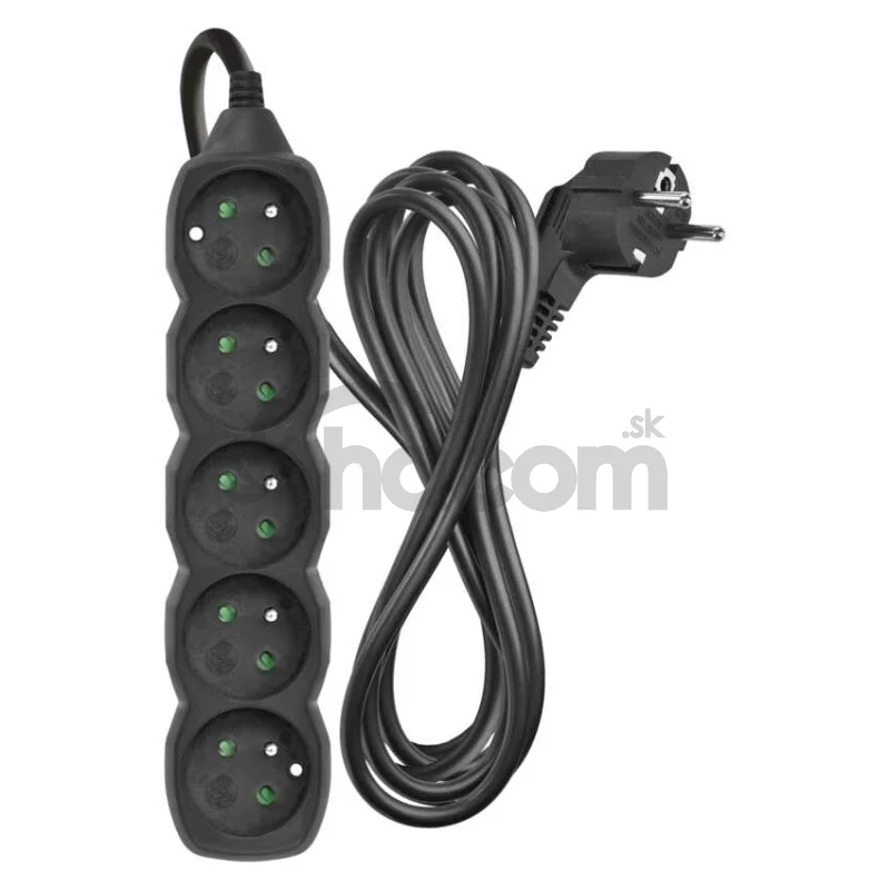 Predlžovací kábel 3 m / 5 zásuviek / čierny / PVC / 1,5 mm2